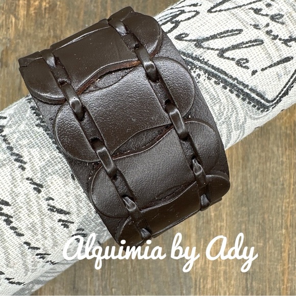 Chunky maximalist hot chocolate leather adjustable cuff bangle bracelet - Picture 1 of 2